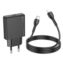 Заредете изображение във визуализатора на галерията – HOCO slim wall charger Type C + cable Type C to Lightning PD QC 30W N37 black
