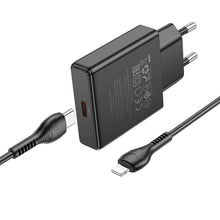 Заредете изображение във визуализатора на галерията – HOCO slim wall charger Type C + cable Type C to Lightning PD QC 30W N37 black
