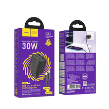 Заредете изображение във визуализатора на галерията – HOCO charger 2 x Type C + 2 x USB A + cable Type C to Lightning PD QC3.0 3A 30W N56 black

