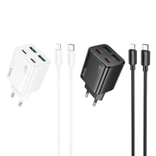 Заредете изображение във визуализатора на галерията – HOCO charger 2 x Type C + 2 x USB A + cable Type C to Lightning PD QC3.0 3A 30W N56 white
