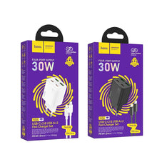 Заредете изображение във визуализатора на галерията – HOCO charger 2 x Type C + 2 x USB A + cable Type C to Lightning PD QC3.0 3A 30W N56 white
