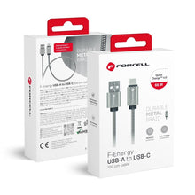 Заредете изображение във визуализатора на галерията – FORCELL F-ENERGY Metal C234 кабел USB A към Type C QC3.0 2,4A 12W 1 м сребрист
