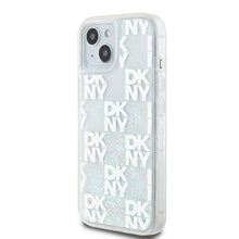 Заредете изображение във визуализатора на галерията – DKNY case for IPHONE 15 DKHCP15SLCPEPT (DKNY HC Liquid Glitters W/Checkered Pattern) white
