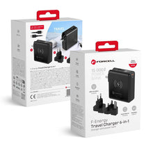 Заредете изображение във визуализатора на галерията – FORCELL F-ENERGY multifunctional charger 45W 6in1 with USB A and USB C sockets, power bank 15000mAh and wireless charging 15W
