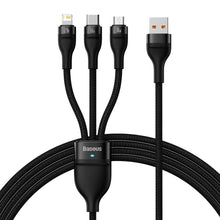Заредете изображение във визуализатора на галерията – BASEUS cable USB 3in1 Flash Series USB-C micro USB Lightning 66W CASS040001
 1.2m black

