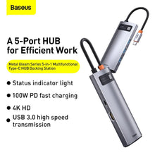 Заредете изображение във визуализатора на галерията – BASEUS HUB 5in1 Typ C to HDMI + 3xUSB 3.0 + PD CAHUB-CX0G
