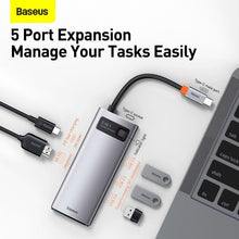 Заредете изображение във визуализатора на галерията – BASEUS HUB 5in1 Typ C to HDMI + 3xUSB 3.0 + PD CAHUB-CX0G
