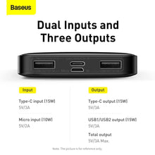 Заредете изображение във визуализатора на галерията – Baseus Bipow powerbank с дисплей 10 000 mAh 15W черен (Overseas Edition) + USB-A - Micro USB 0.25m кабел черен (PPBD050001)
