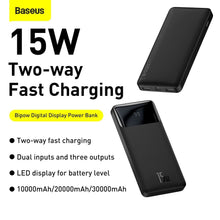 Заредете изображение във визуализатора на галерията – Baseus Bipow powerbank с дисплей 10 000 mAh 15W черен (Overseas Edition) + USB-A - Micro USB 0.25m кабел черен (PPBD050001)
