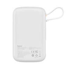 Заредете изображение във визуализатора на галерията – Baseus Qpow Power Bank 10000mAh Built-in Lightning 20W Quick Charge Cable SCP AFC FCP White (PPQD020002)
