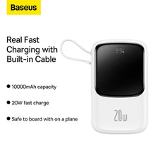 Заредете изображение във визуализатора на галерията – Baseus Qpow Power Bank 10000mAh Built-in Lightning 20W Quick Charge Cable SCP AFC FCP White (PPQD020002)
