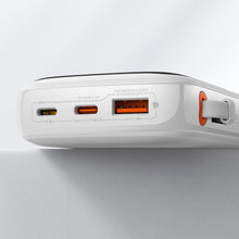 Заредете изображение във визуализатора на галерията – Baseus Qpow Power Bank 10000mAh Built-in Lightning 20W Quick Charge Cable SCP AFC FCP White (PPQD020002)
