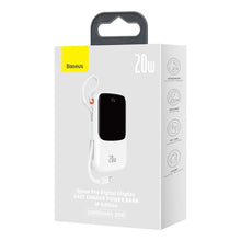 Заредете изображение във визуализатора на галерията – Baseus Qpow Power Bank 10000mAh Built-in Lightning 20W Quick Charge Cable SCP AFC FCP White (PPQD020002)
