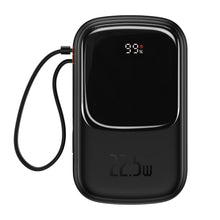 Заредете изображение във визуализатора на галерията – Baseus Qpow Digital Display powerbank with fast charging 20000mAh 22.5W QC/PD/SCP/FCP with built-in USB-C cable black
