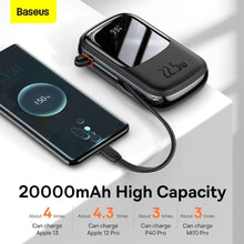 Заредете изображение във визуализатора на галерията – Baseus Qpow Digital Display powerbank with fast charging 20000mAh 22.5W QC/PD/SCP/FCP with built-in USB-C cable black

