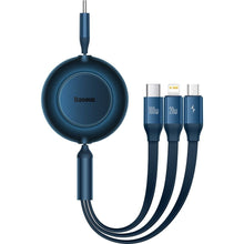 Заредете изображение във визуализатора на галерията – Baseus Bright Mirror 2 retractable cable 3in1 USB Type C - micro USB + Lightning + USB Type C 3.5A 1.1m blue (CAMJ010203)
