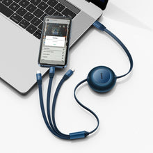 Заредете изображение във визуализатора на галерията – Baseus Bright Mirror 2 retractable cable 3in1 USB Type C - micro USB + Lightning + USB Type C 3.5A 1.1m blue (CAMJ010203)
