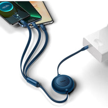Заредете изображение във визуализатора на галерията – Baseus Bright Mirror 2 retractable cable 3in1 USB Type C - micro USB + Lightning + USB Type C 3.5A 1.1m blue (CAMJ010203)
