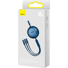 Заредете изображение във визуализатора на галерията – Baseus Bright Mirror 2 retractable cable 3in1 USB Type C - micro USB + Lightning + USB Type C 3.5A 1.1m blue (CAMJ010203)
