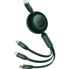 Заредете изображение във визуализатора на галерията – Baseus Bright Mirror 2 retractable cable 3in1 USB Type C - micro USB + Lightning + USB Type C 3.5A 1.1m green (CAMJ010206)
