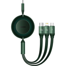 Заредете изображение във визуализатора на галерията – Baseus Bright Mirror 2 retractable cable 3in1 USB Type C - micro USB + Lightning + USB Type C 3.5A 1.1m green (CAMJ010206)
