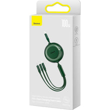 Заредете изображение във визуализатора на галерията – Baseus Bright Mirror 2 retractable cable 3in1 USB Type C - micro USB + Lightning + USB Type C 3.5A 1.1m green (CAMJ010206)
