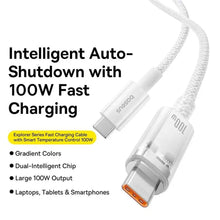 Заредете изображение във визуализатора на галерията – BASEUS cabel Type C to Type C Explorer Fast Charging 100W 1m stellar white P10319703221-00 / CB000043
