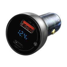 Заредете изображение във визуализатора на галерията – Baseus car charger USB / USB Type C 65 W 5 A SCP Quick Charge 4.0+ Power Delivery 3.0 LCD display gray (CCKX-C0G)
