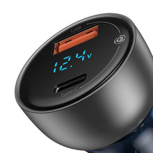 Заредете изображение във визуализатора на галерията – Baseus car charger USB / USB Type C 65 W 5 A SCP Quick Charge 4.0+ Power Delivery 3.0 LCD display gray (CCKX-C0G)
