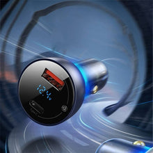Заредете изображение във визуализатора на галерията – Baseus car charger USB / USB Type C 65 W 5 A SCP Quick Charge 4.0+ Power Delivery 3.0 LCD display gray (CCKX-C0G)
