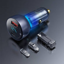 Заредете изображение във визуализатора на галерията – Baseus car charger USB / USB Type C 65 W 5 A SCP Quick Charge 4.0+ Power Delivery 3.0 LCD display gray (CCKX-C0G)
