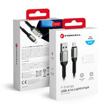 Заредете изображение във визуализатора на галерията – FORCELL F-ENERGY C257 cable USB A to Lightning 2,4A 12W Cafule 0,5 m black
