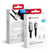Заредете изображение във визуализатора на галерията – FORCELL F-ENERGY C257 cable USB A to Lightning 2,4A 12W Cafule 0,25 m black
