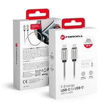 Заредете изображение във визуализатора на галерията – FORCELL F-ENERGY Metal C237 cable Type C to Type C PD QC4.0 3A 60W 2 m silver
