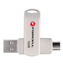 Заредете изображение във визуализатора на галерията – FORCELL F-DATA pendrive Metal Duo 16GB USB3.2 Gen 1 (USB A / Type C) silver
