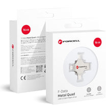Заредете изображение във визуализатора на галерията – FORCELL F-DATA pendrive Metal Quad 16GB USB3.2 Gen 1 (USB A / Type C / Lightning / Micro USB) silver
