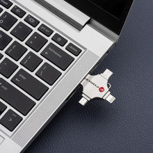 Заредете изображение във визуализатора на галерията – FORCELL F-DATA pendrive Metal Quad 64GB USB3.2 Gen 1 (USB A / Type C / Lightning / Micro USB) silver

