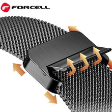 Заредете изображение във визуализатора на галерията – FORCELL F-DESIGN FA14 magnetic stainless steel strap for APPLE Watch 42 / 44 / 45 / 49 mm black
