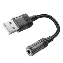 Заредете изображение във визуализатора на галерията – HOCO adaptor AUX USB to Jack 3,5mm (female) Spirit LS37 black
