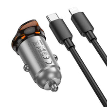 Заредете изображение във визуализатора на галерията – HOCO car charger Type C + cable Type C to Lightning PD QC 30W NZ16 metal gray
