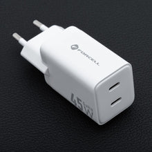 Заредете изображение във визуализатора на галерията – FORCELL F-ENERGY Mini GaN III VT-36B travel charger with 2 x Type C sockets, PD QC4.0 45W white
