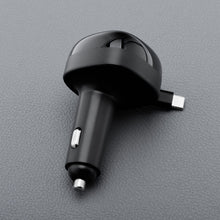 Заредете изображение във визуализатора на галерията – FORCELL F-ENERGY Alu car charger with retractable cable Type C and Type C + USB A sockets PD QC4.0 SFC2.0 3A 75W black
