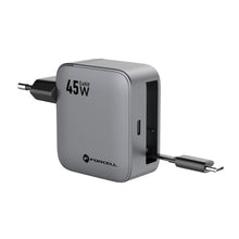 Заредете изображение във визуализатора на галерията – FORCELL F-ENERGY GaN III VT-R5 travel charger with retractable cable Type C and Type C charging port PD QC4.0 3A 45W gray

