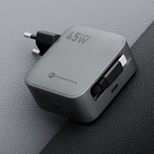 Заредете изображение във визуализатора на галерията – FORCELL F-ENERGY GaN III VT-R5 travel charger with retractable cable Type C and Type C charging port PD QC4.0 3A 45W gray
