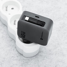 Заредете изображение във визуализатора на галерията – FORCELL F-ENERGY GaN III VT-R5 travel charger with retractable cable Type C and Type C charging port PD QC4.0 3A 45W gray
