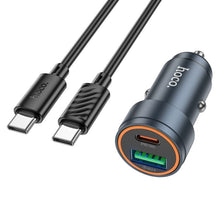 Заредете изображение във визуализатора на галерията – Car charger Hoco USB A + USB C QC3.0 PD 30W + cable USB C to USB C Z57A black
