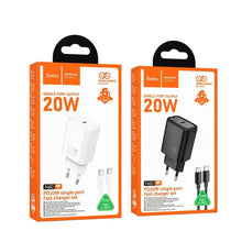Заредете изображение във визуализатора на галерията – HOCO wall charger Type C + cable Type C to Type C PD QC 20W N60 white
