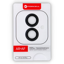 Заредете изображение във визуализатора на галерията – Forcell Premium Camera Lens Стъклен протектор за iPhone 16 / 16 Plus Черен
