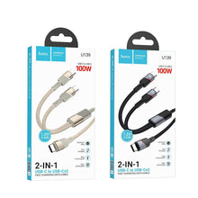Заредете изображение във визуализатора на галерията – Cable 2in1 USB C to USB C / USB C Hoco 5A 100W 1,2 m U139 gold
