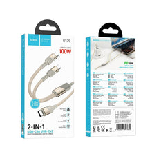 Заредете изображение във визуализатора на галерията – Cable 2in1 USB C to USB C / USB C Hoco 5A 100W 1,2 m U139 gold
